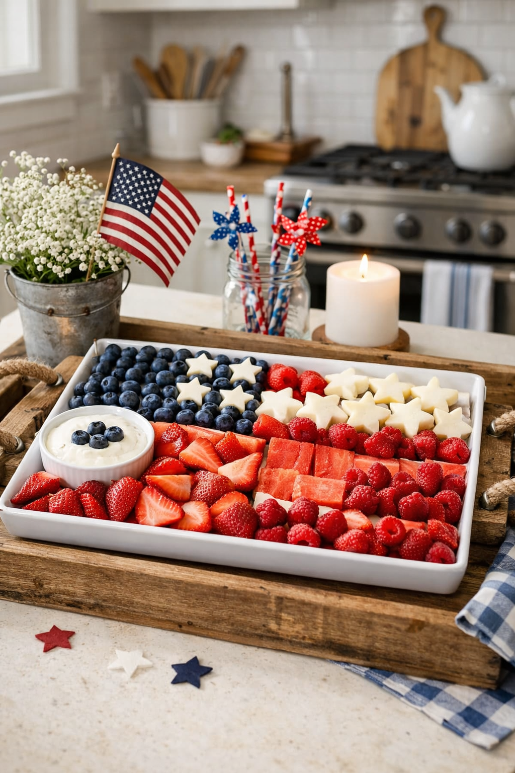 colorful patriotic fruit display