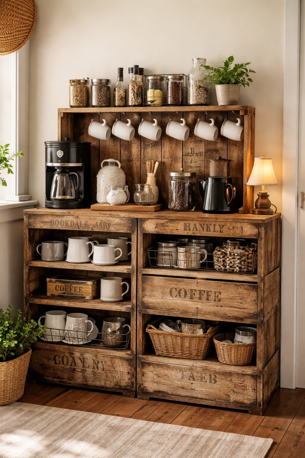 vintage crates create rustic charm