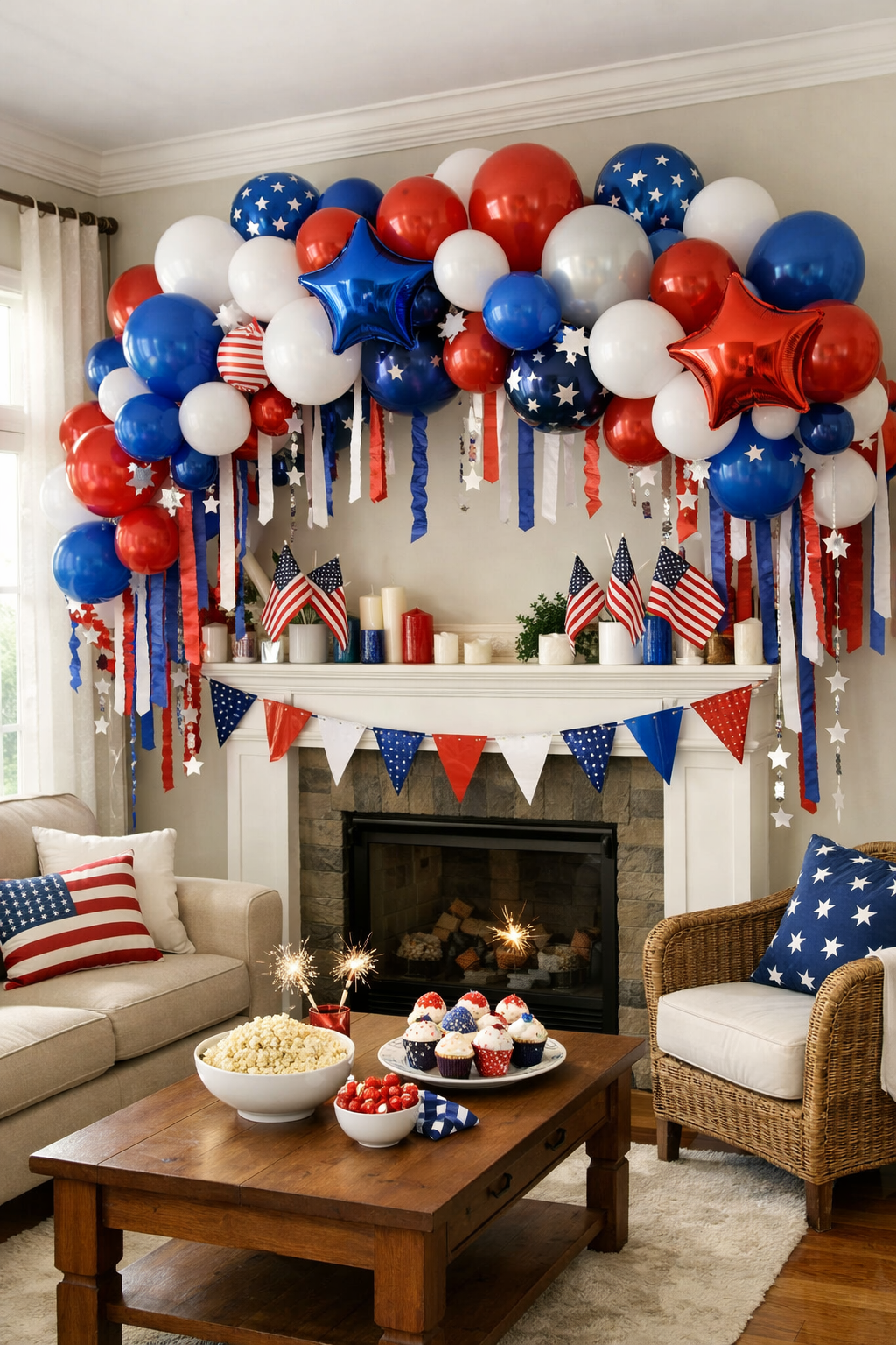 vibrant patriotic balloon decor