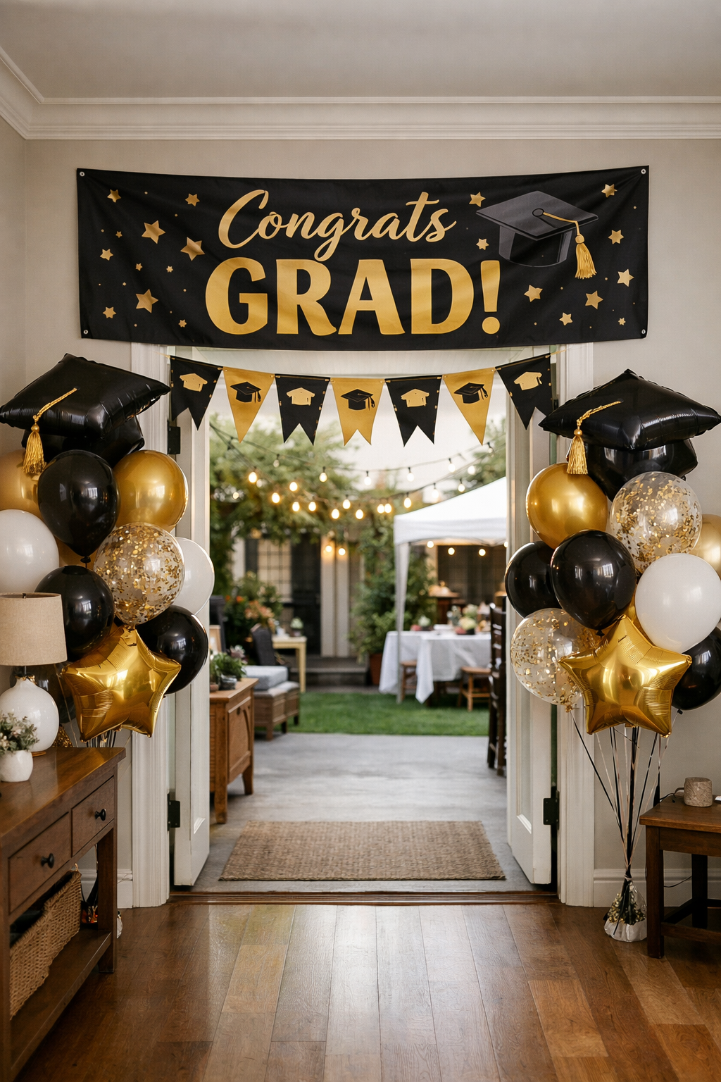 20 Epic Backyard Graduation Party Ideas for a Celebration to Remember 1 themed banner and balloon decor