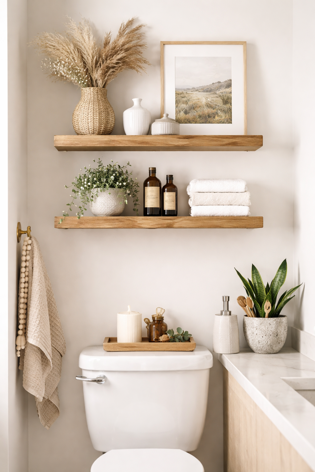25 Gorgeous Above Toilet Decor Ideas You’ll Want to Steal 1 stylish bathroom shelf decor