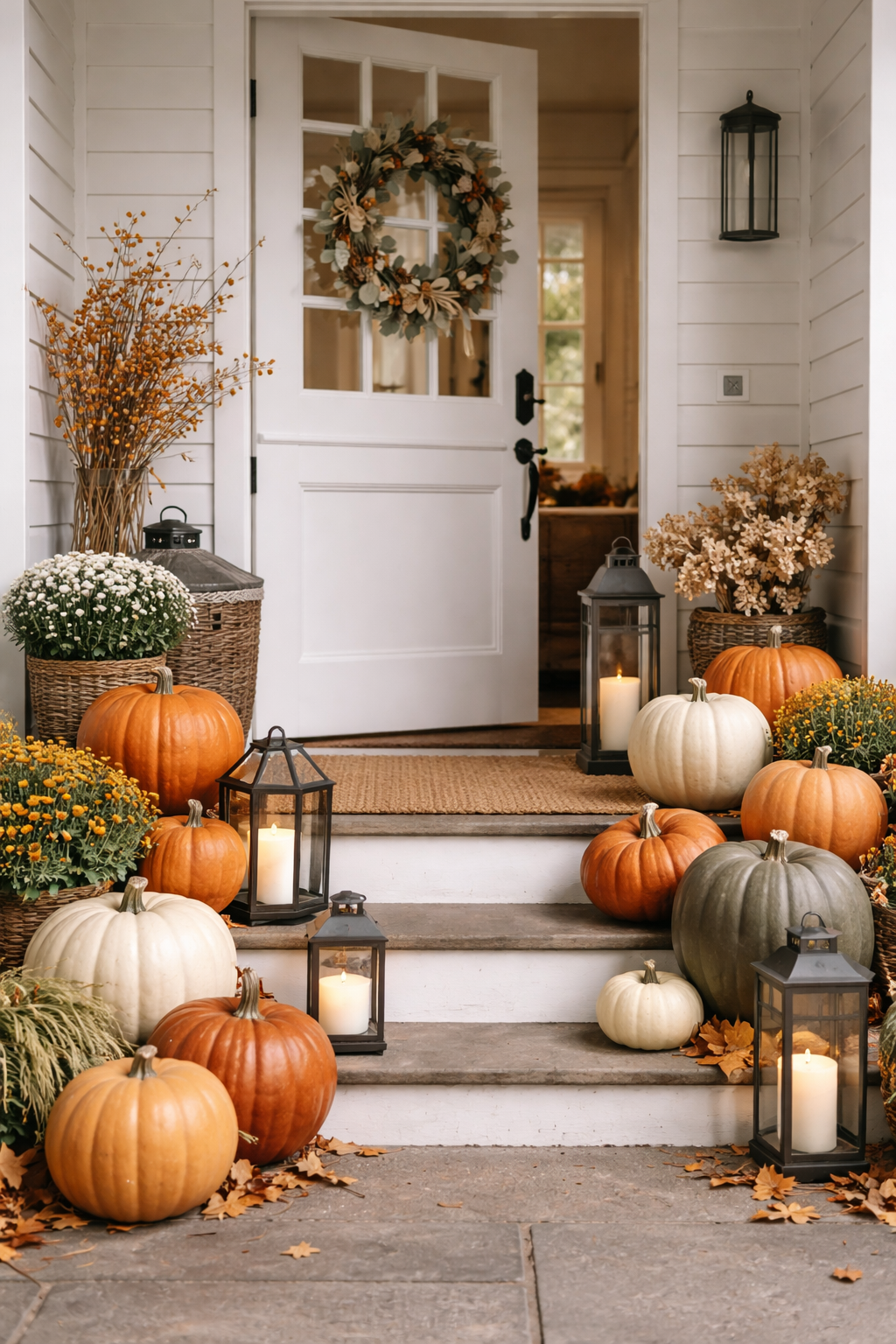 pumpkins on porch