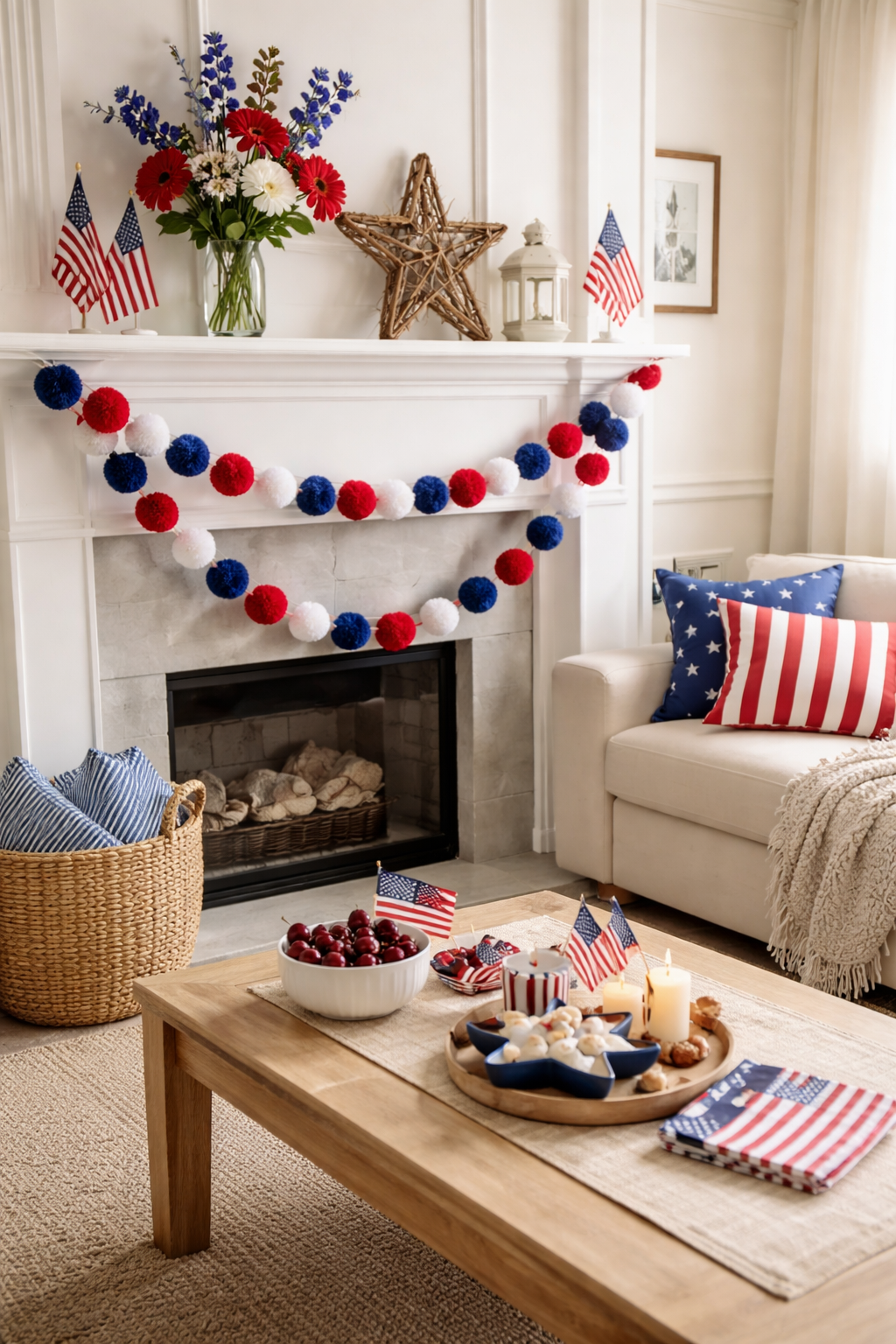 create patriotic pom pom garland