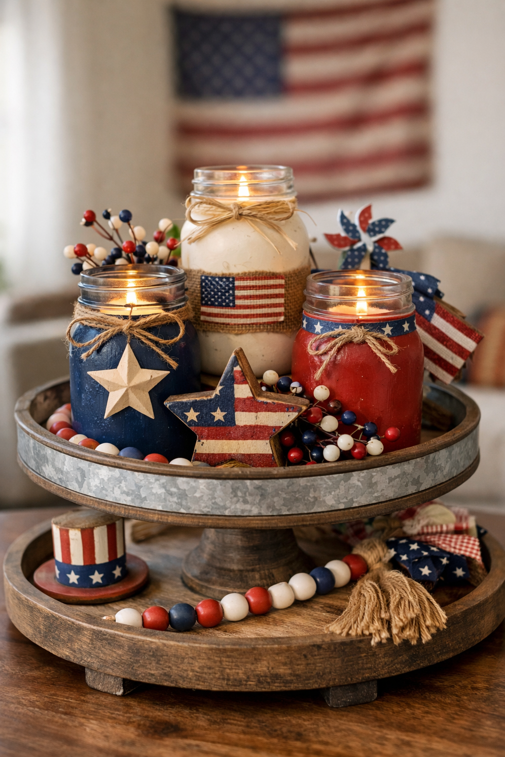 patriotic rustic candle decor