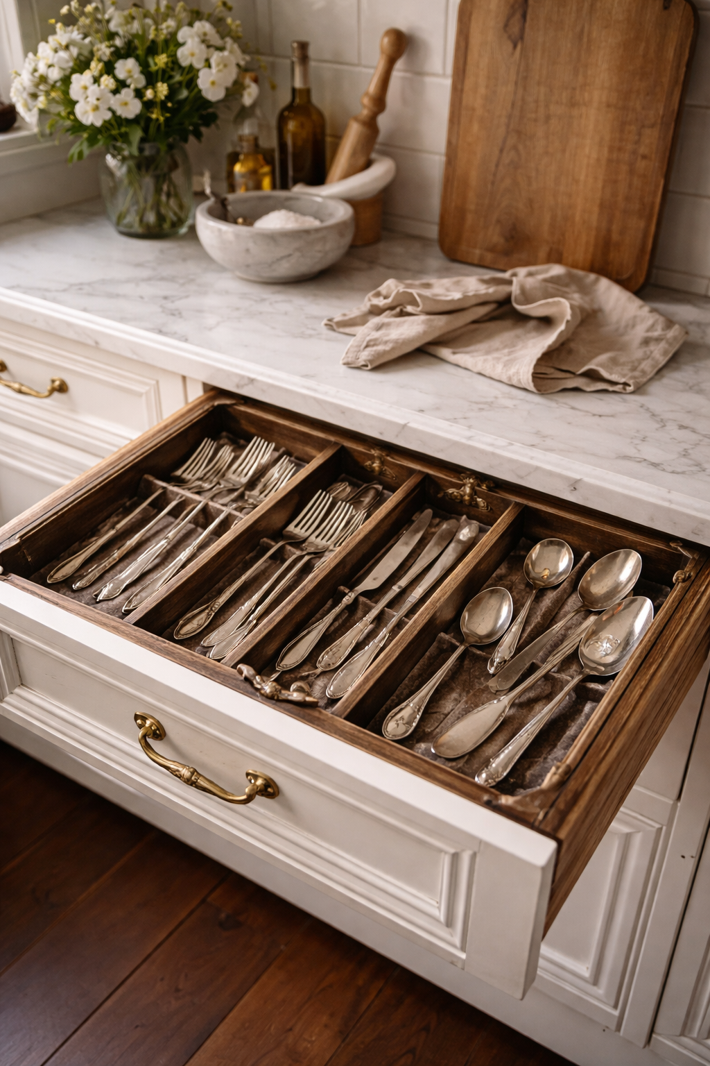 elegant vintage silverware organization