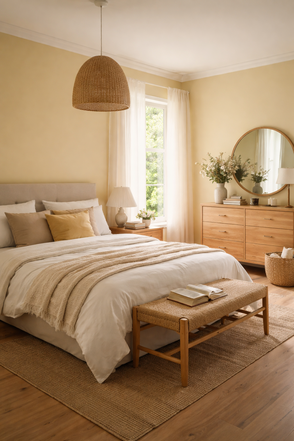 wooden flooring and yellow wall