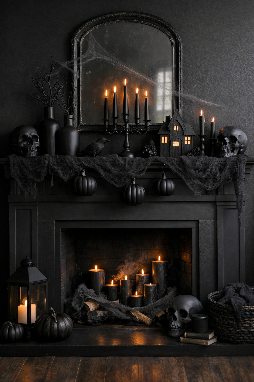 halloween mantel ideas matte black