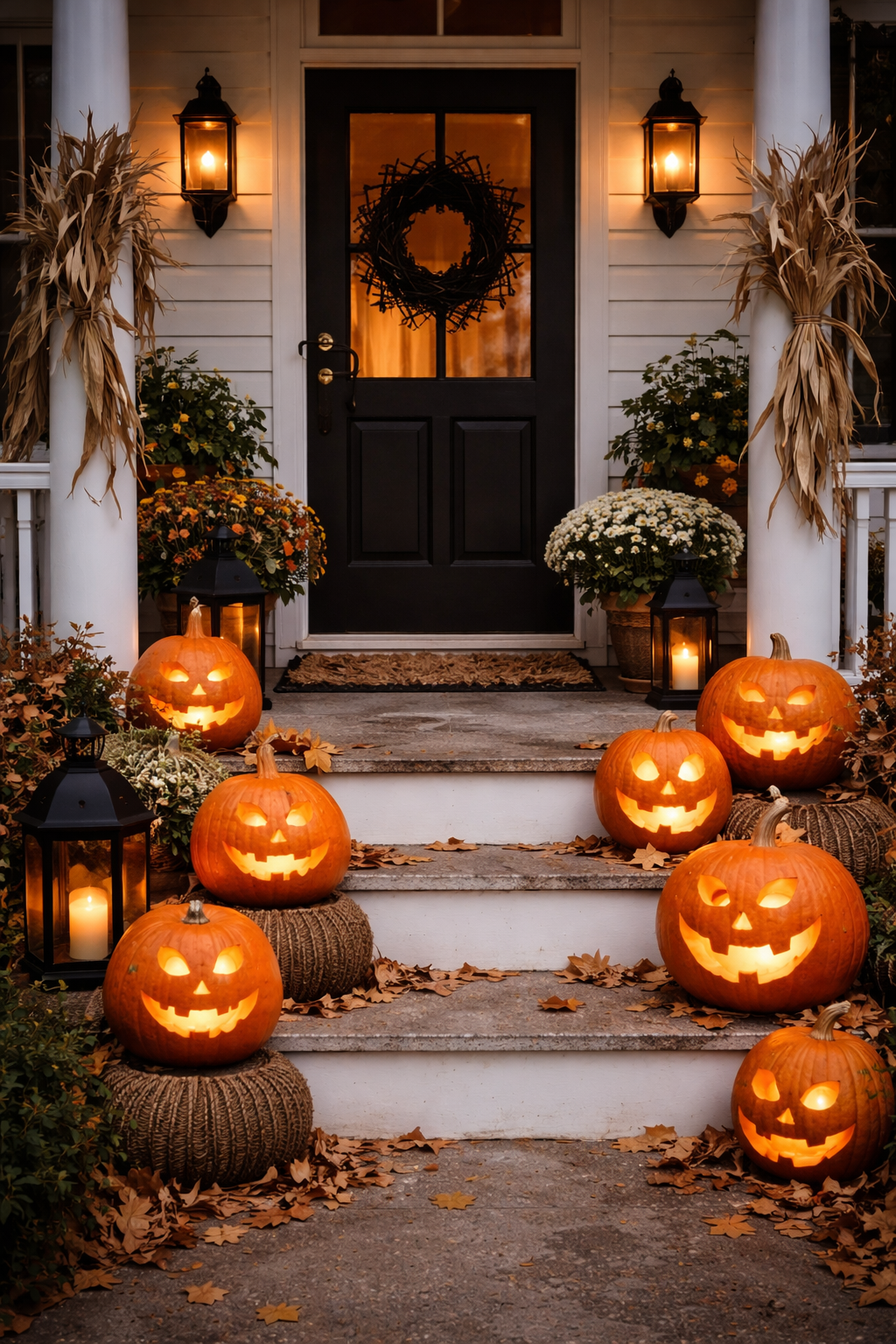 Jack-o-lanterns on porch