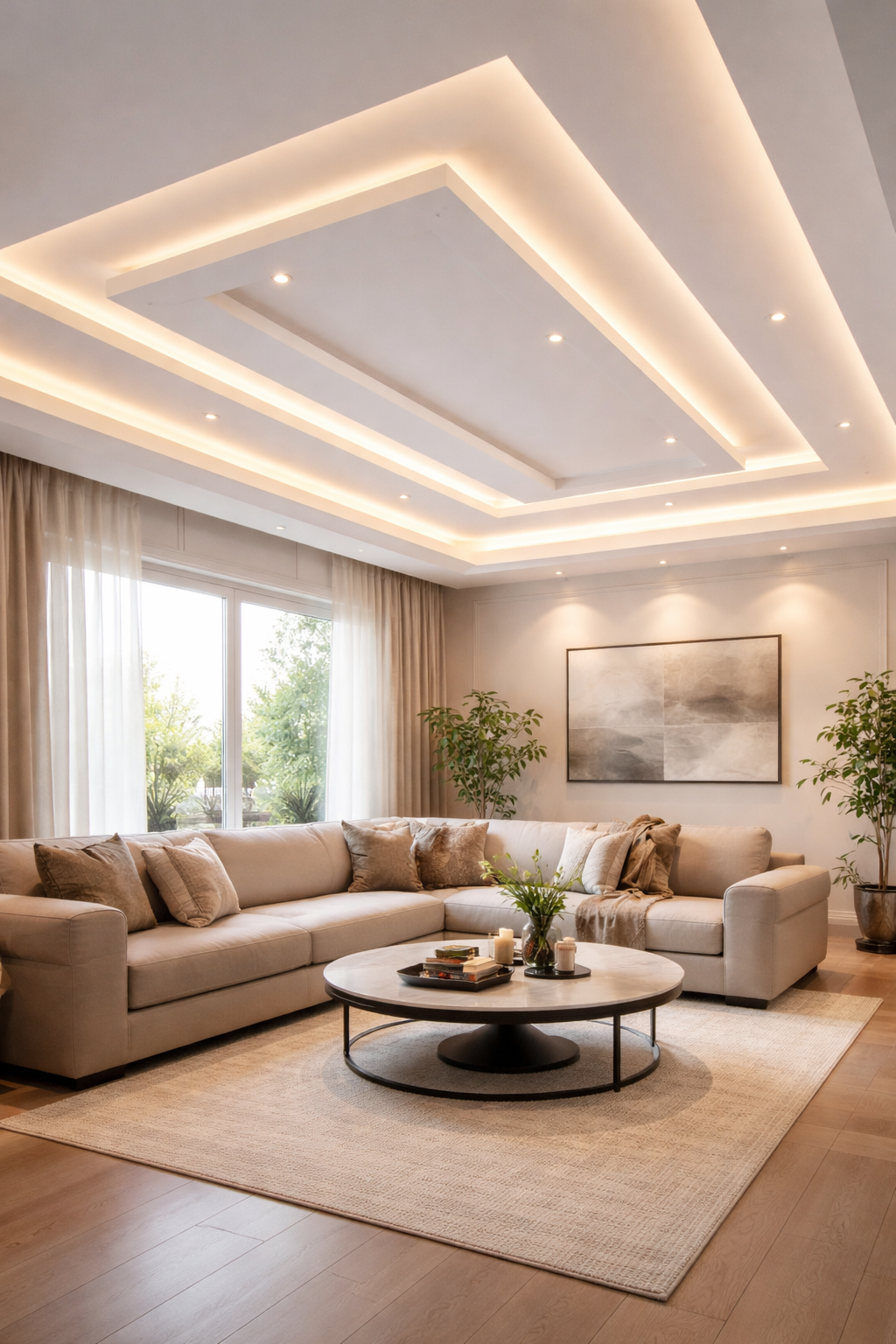led lit layered ceiling design