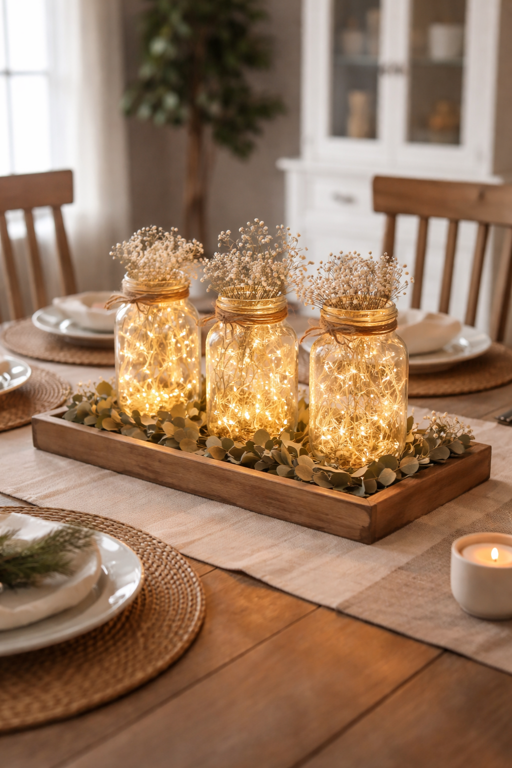 rustic fairy light centerpieces