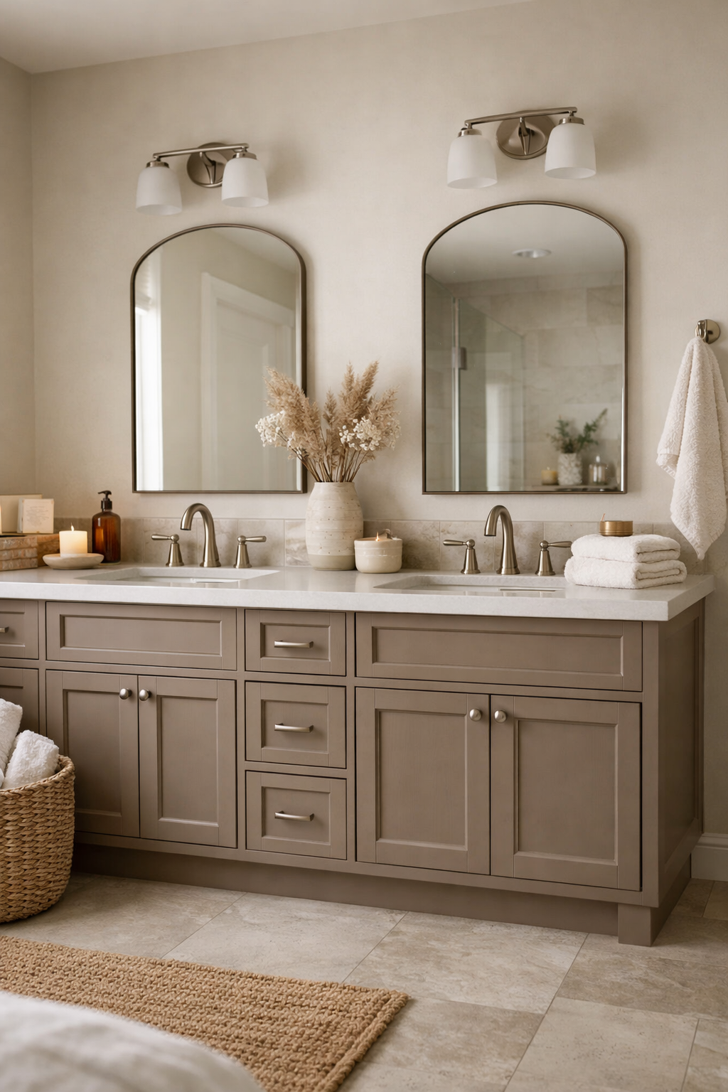 warm taupe cabinetry adds inviting depth