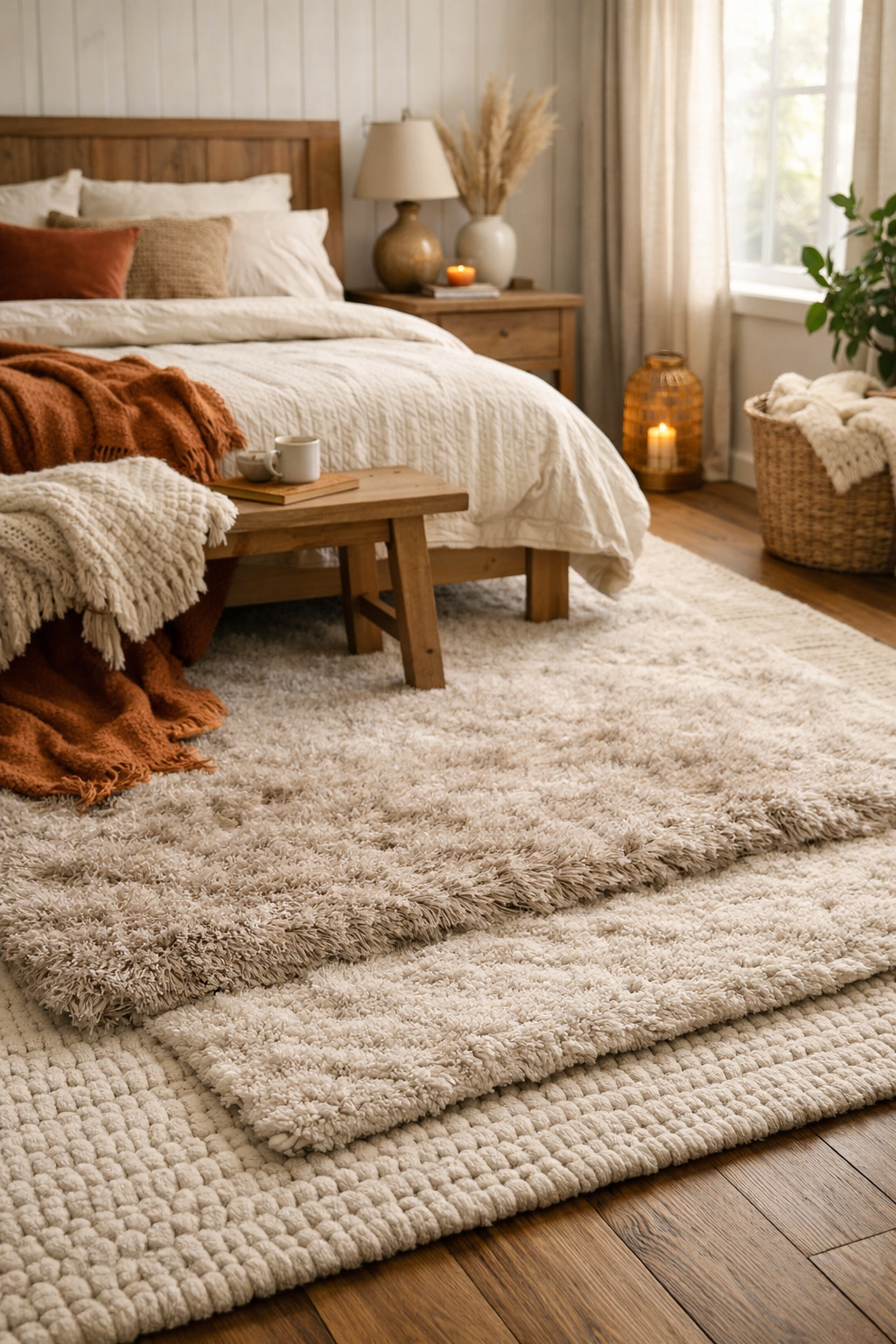 plush textured rug layering
