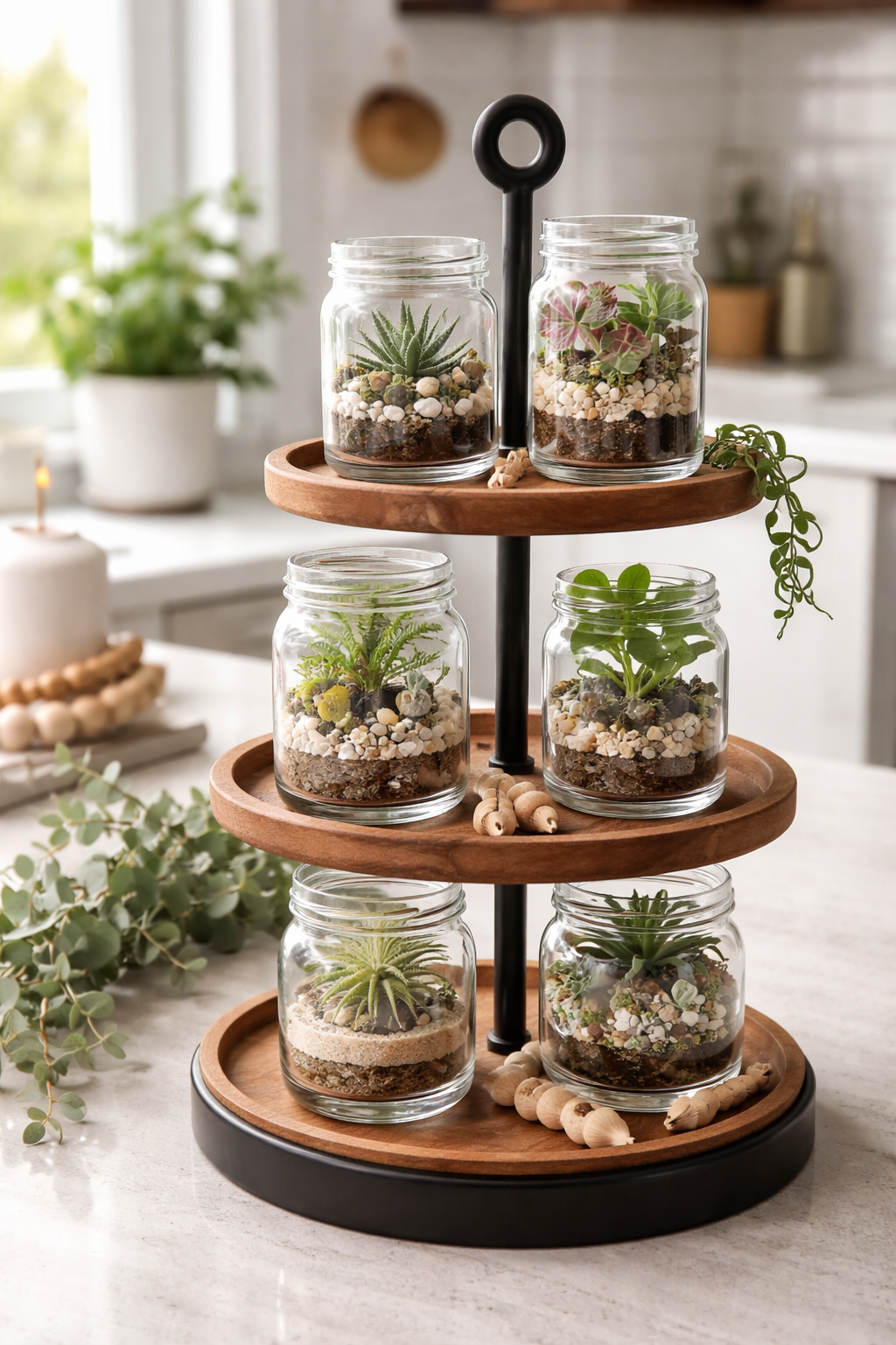 miniature glass jar plant arrangements