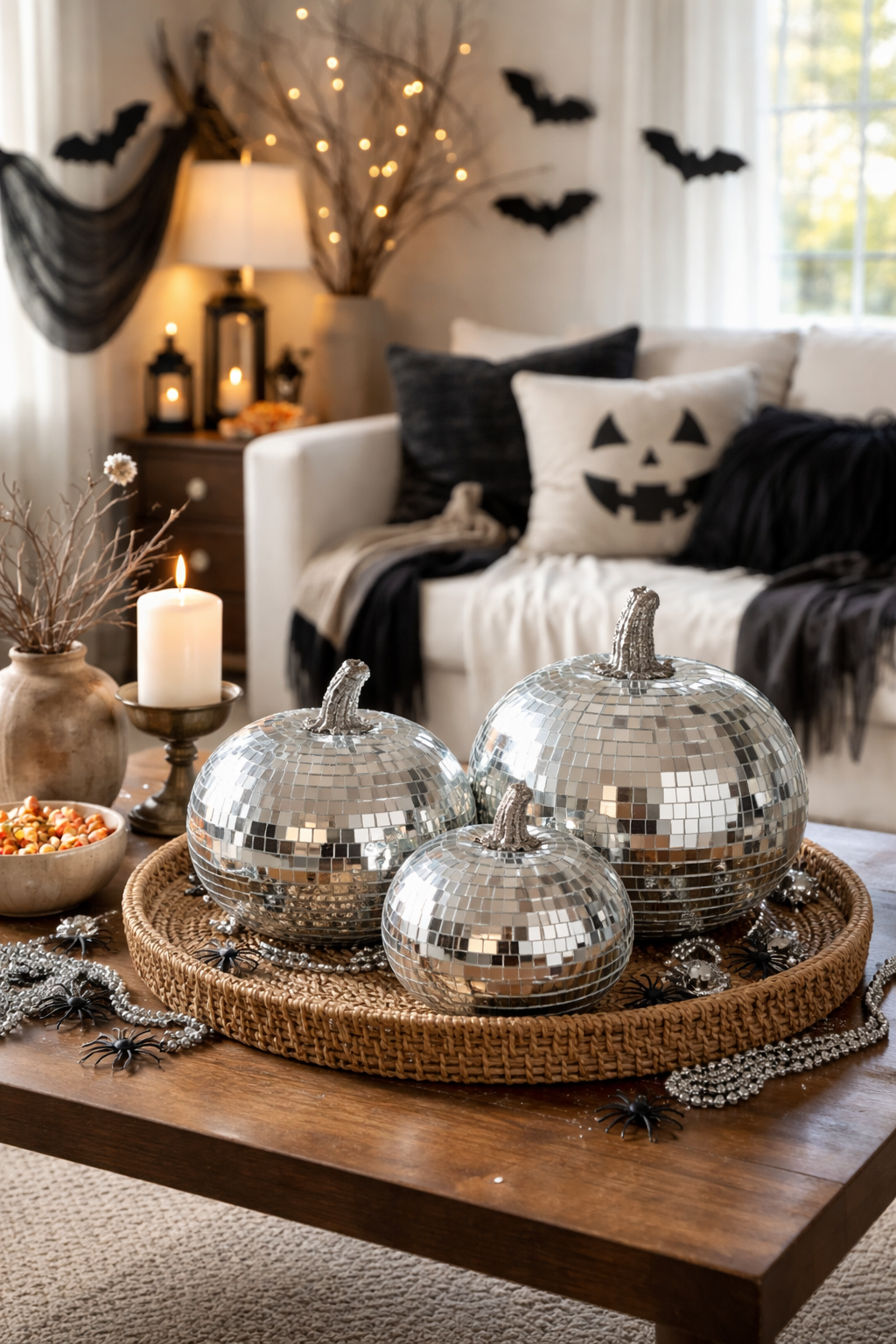 Disco ball painted pumpkin
