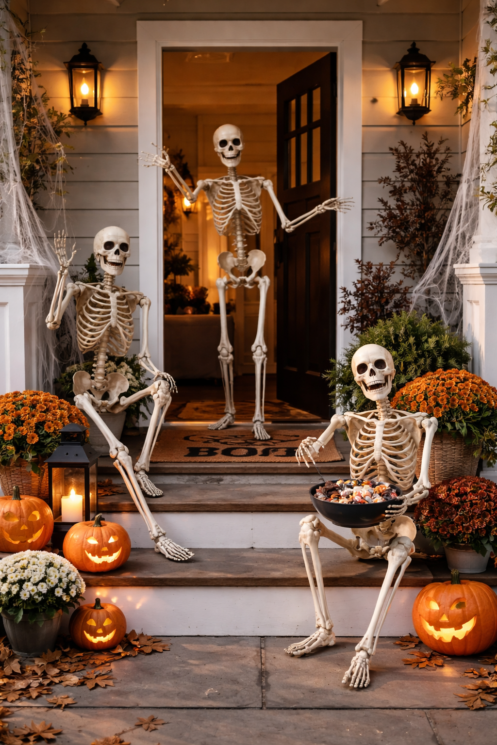 skeletons on porch