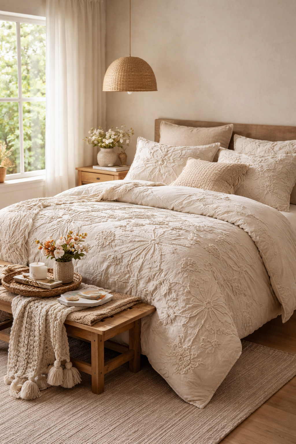 intricate textured embroidered bedding