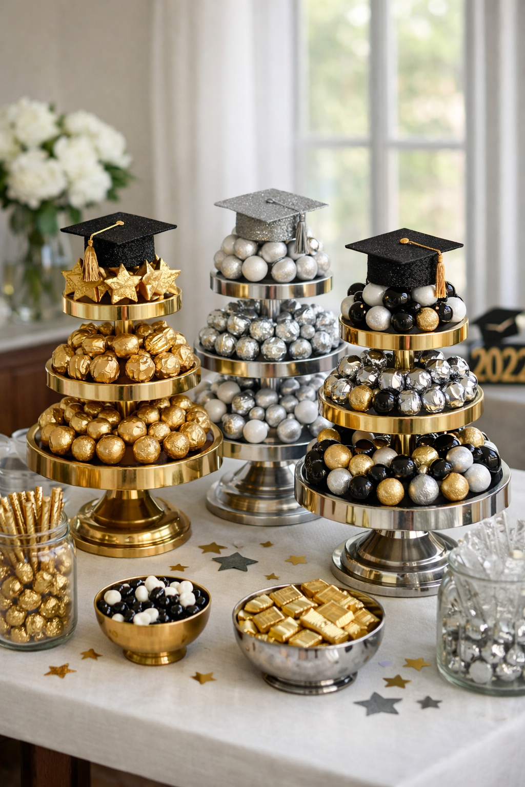 elegant metallic candy displays