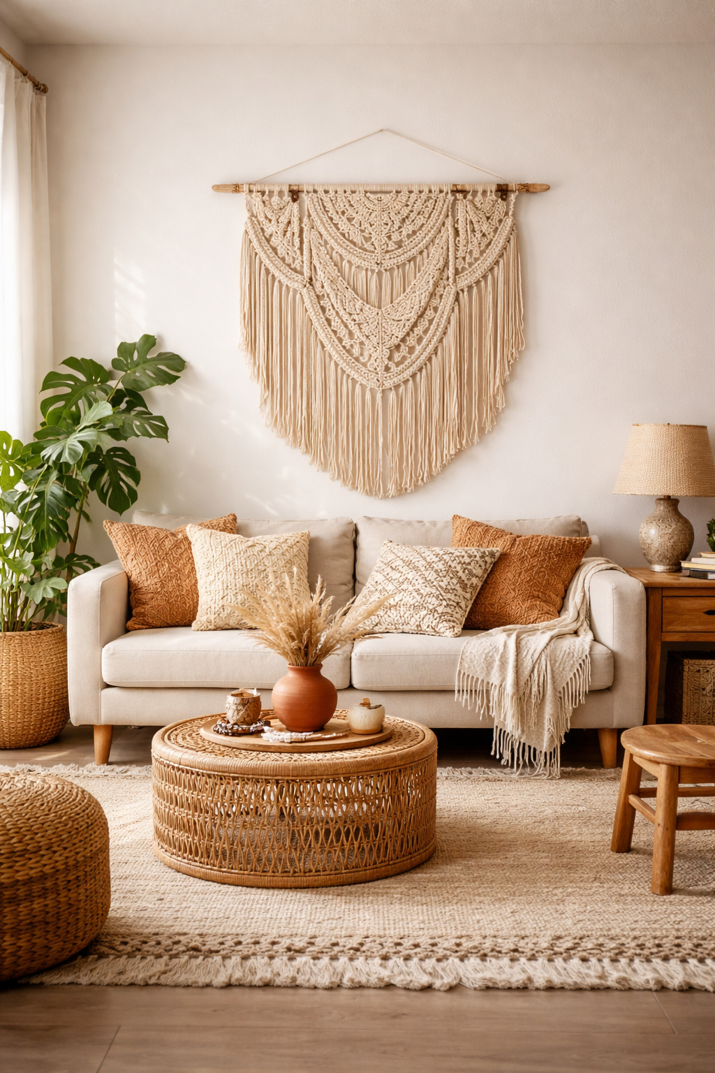 22 Modern Boho Living Room Ideas You'll Absolutely Love 4 boho textured wall decor