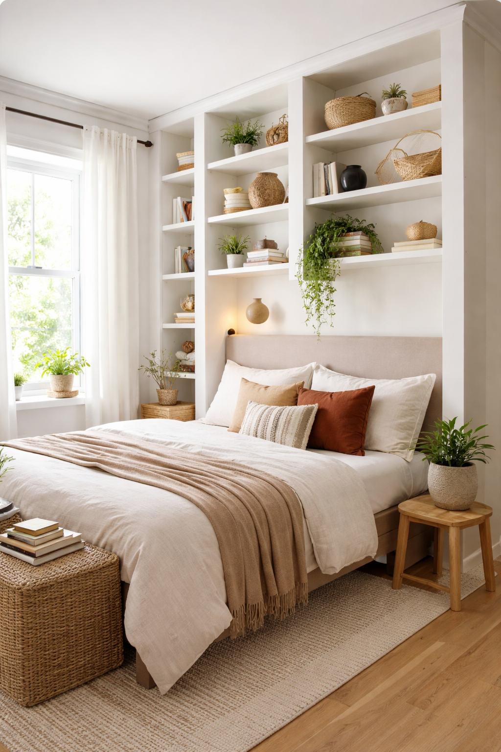 23 Small Bedroom Makeover Ideas With a Big Style Impact 3 vertical shelving maximizes space