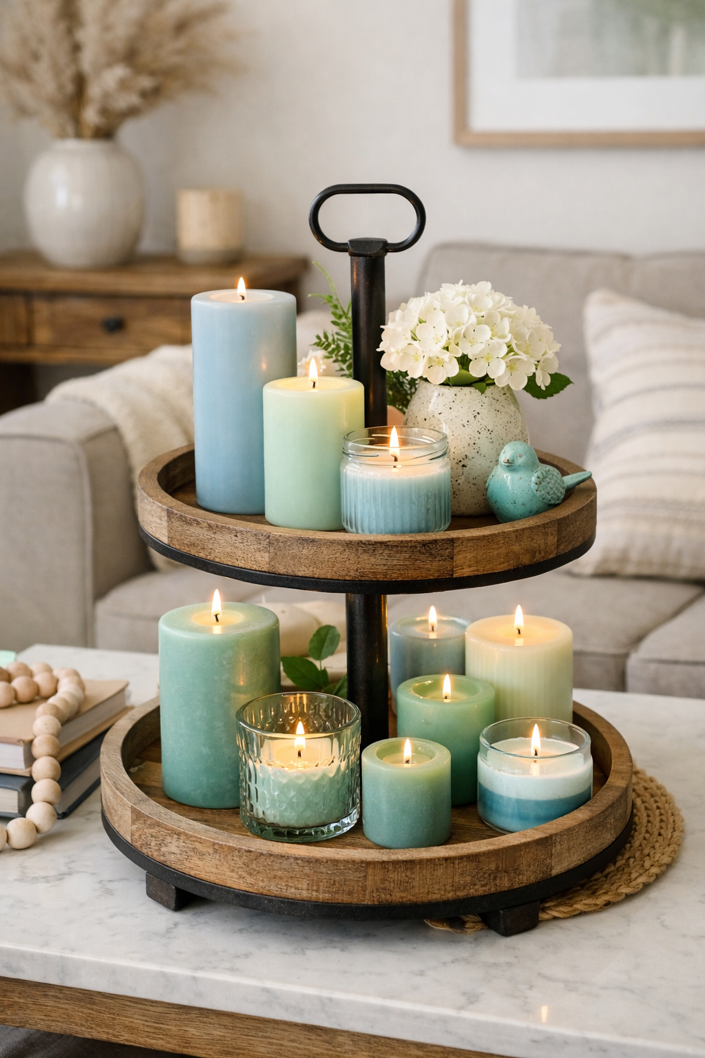 colorful cohesive candle arrangements