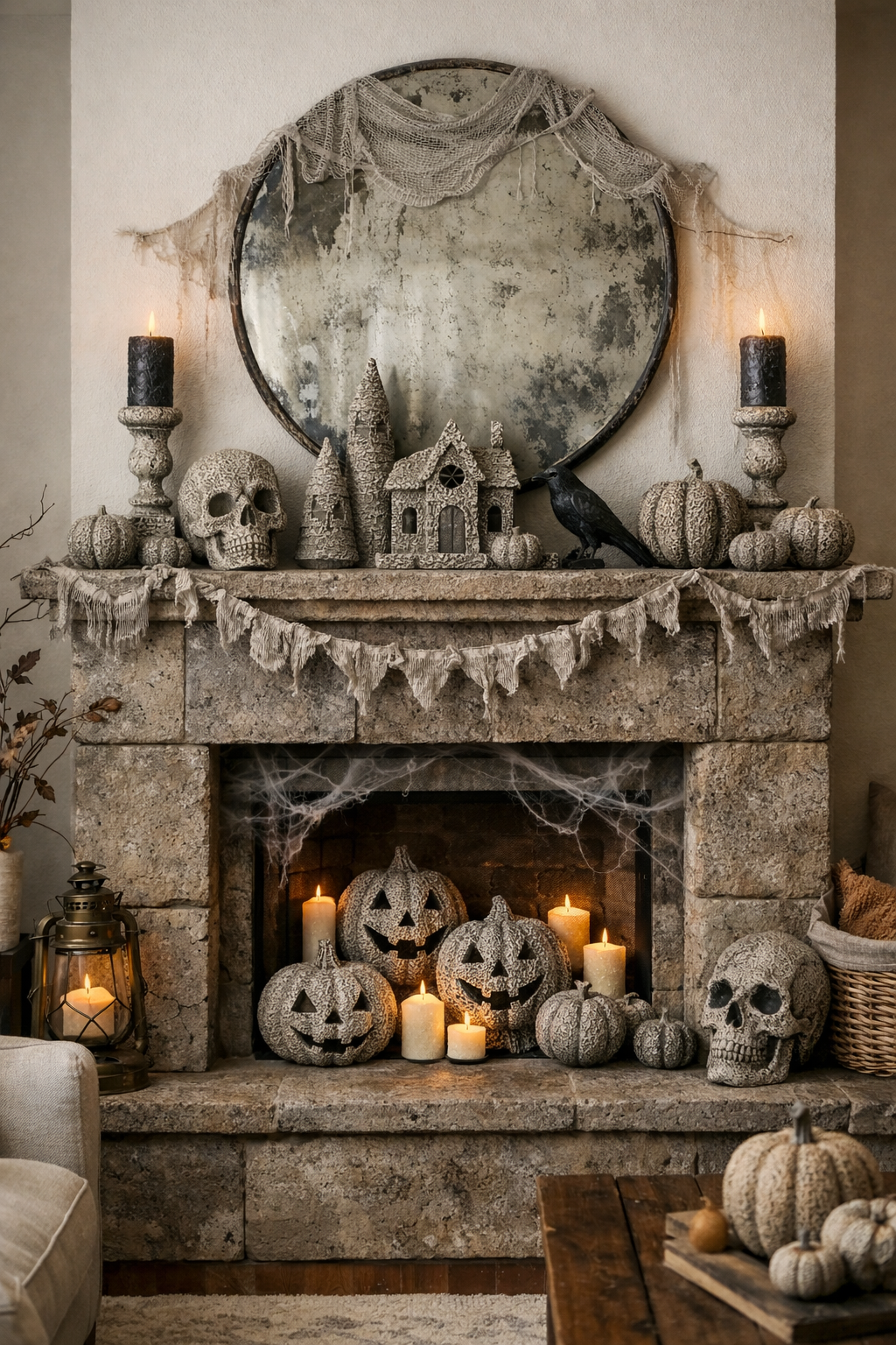 halloween mantel ideas same texture