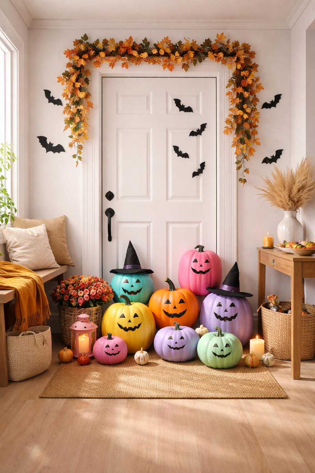 colorful pumpkin door display