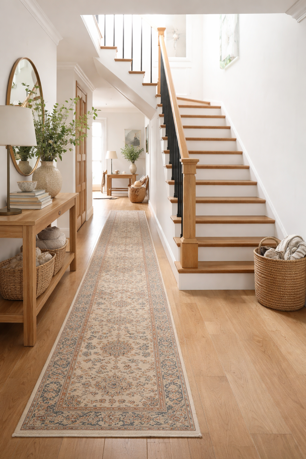 How to Style a Staircase Wall: 26 Inspiring Decor Ideas 5 long runner rug enhances visual flow