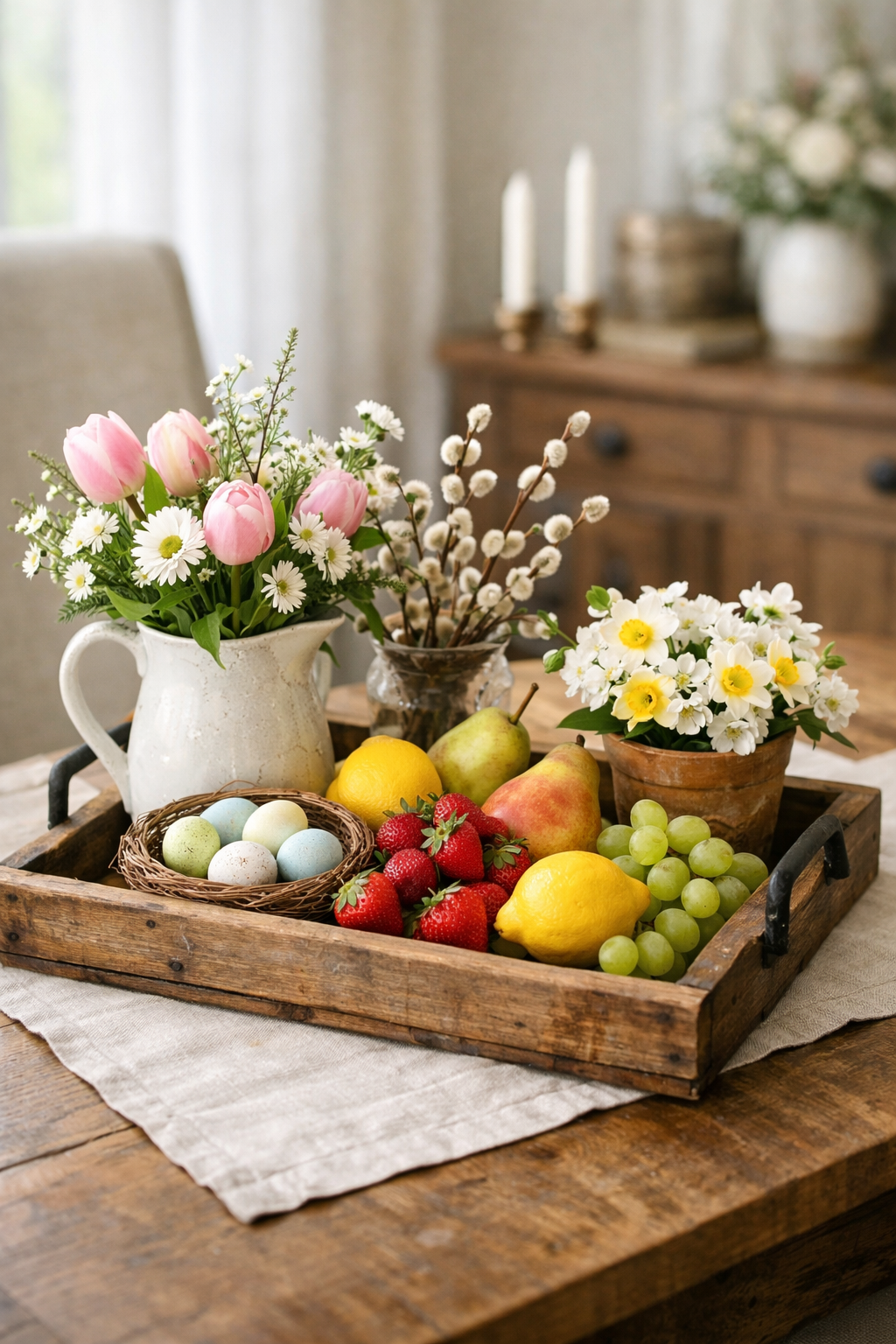 rustic spring fruit flower display