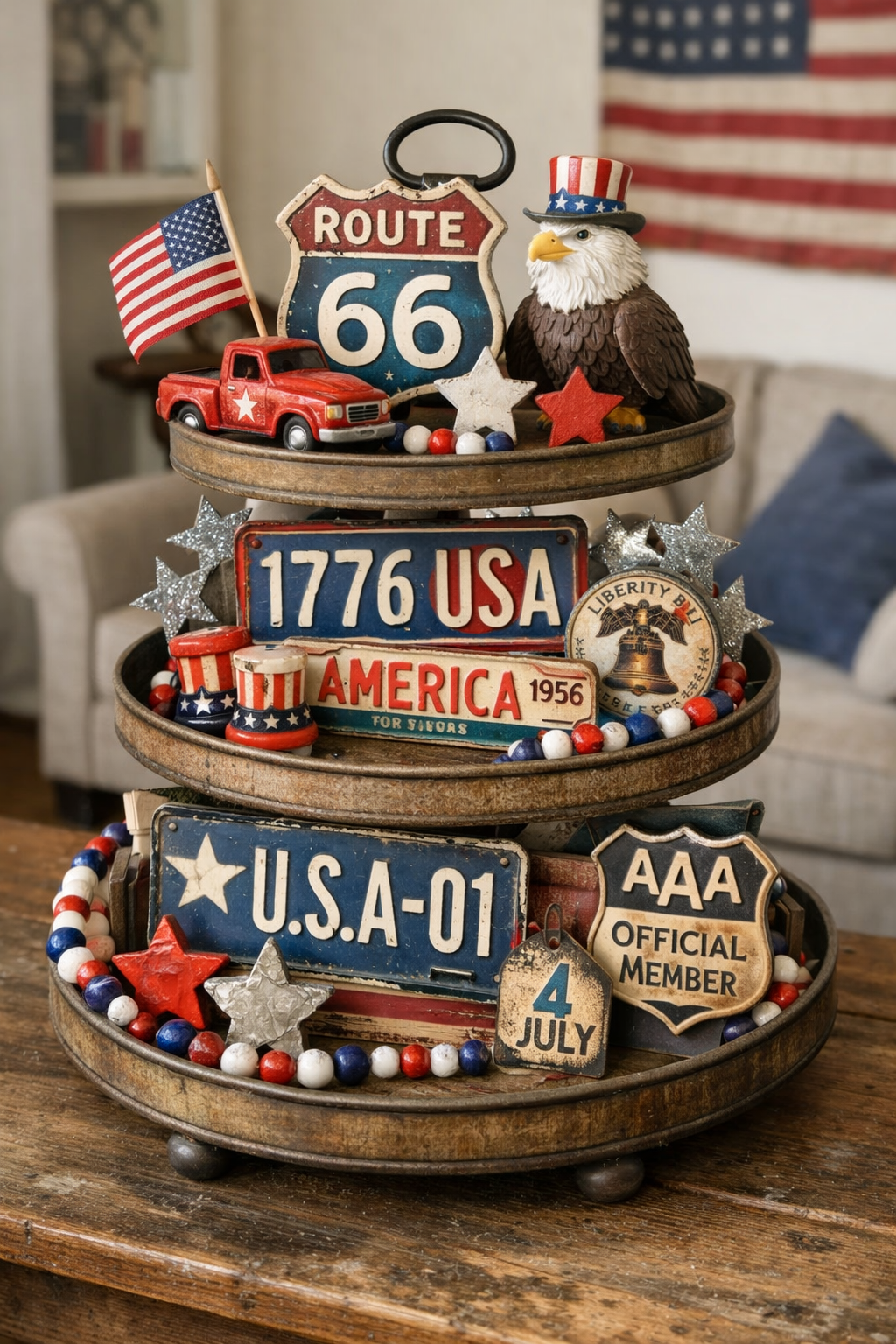 vintage patriotic tiered tray