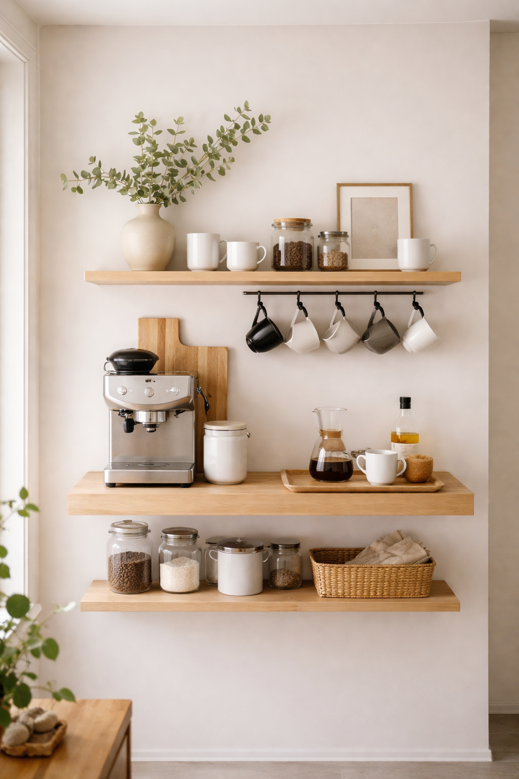 minimalist wall mounted coffee station