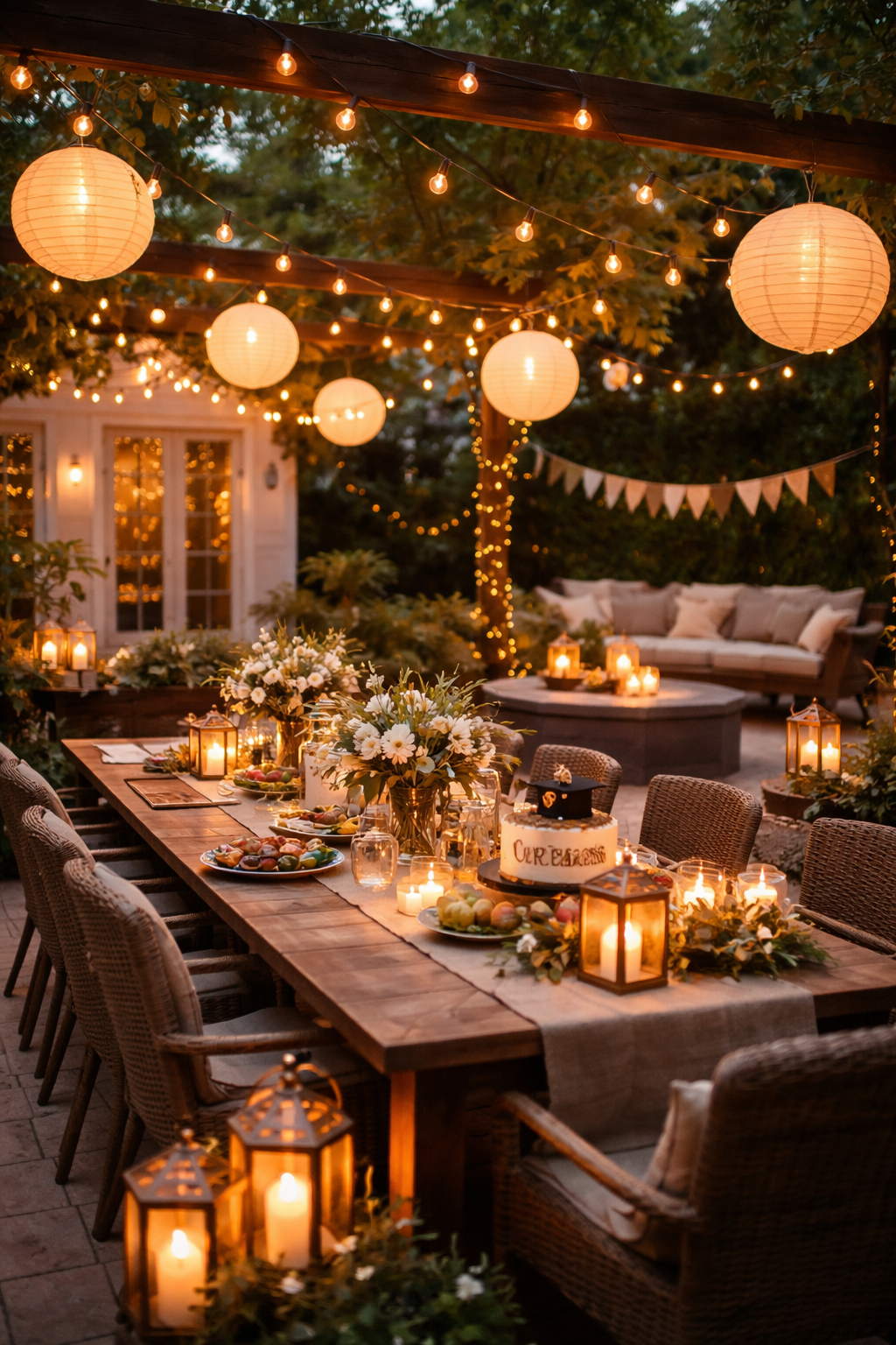 20 Epic Backyard Graduation Party Ideas for a Celebration to Remember 5 string lights and lanterns ambiance