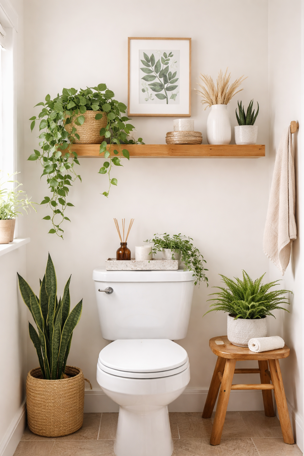 25 Gorgeous Above Toilet Decor Ideas You’ll Want to Steal 5 indoor plants enhance bathroom ambiance