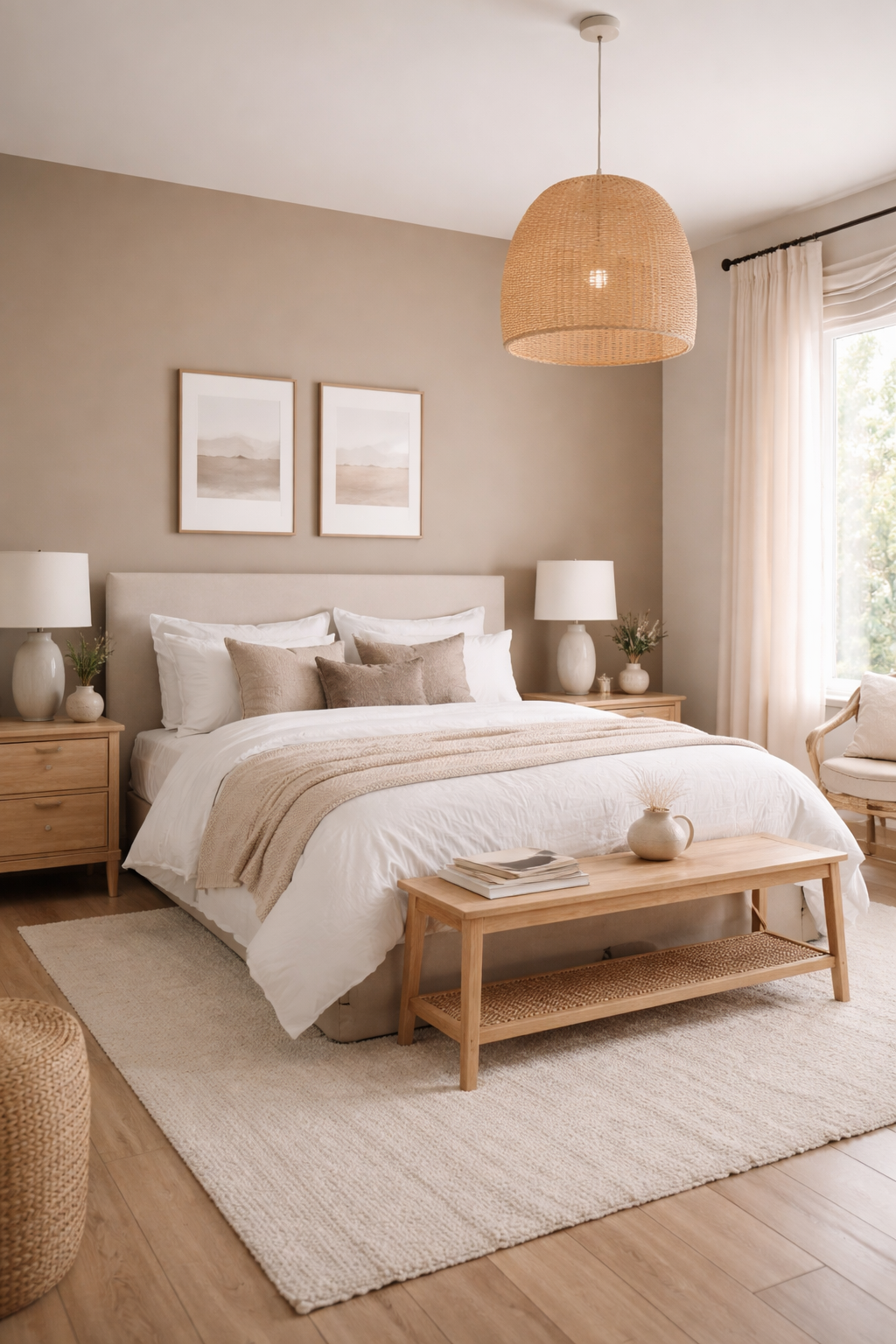 brown and white colors in bedroom