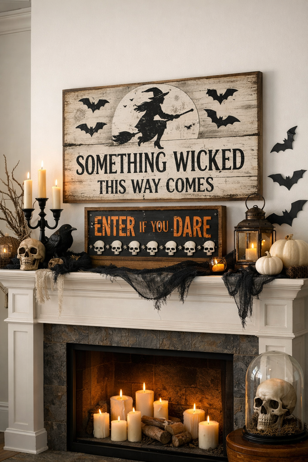 halloween mantel ideas sign