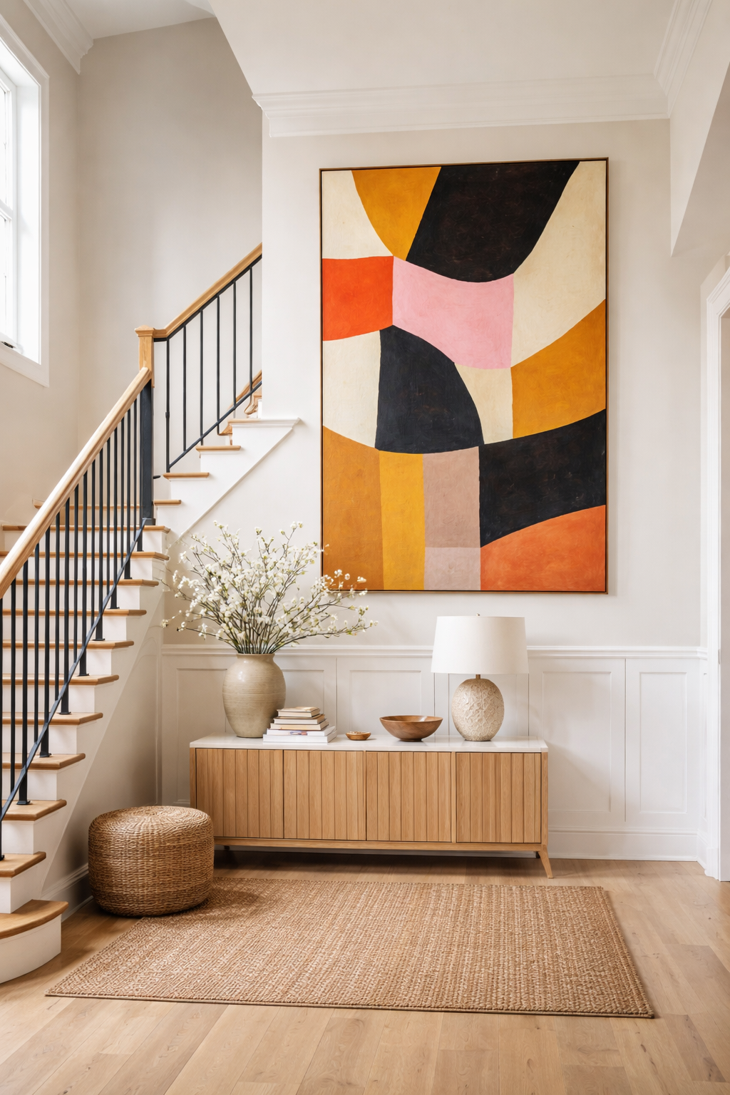 How to Style a Staircase Wall: 26 Inspiring Decor Ideas 6 bold staircase artwork display