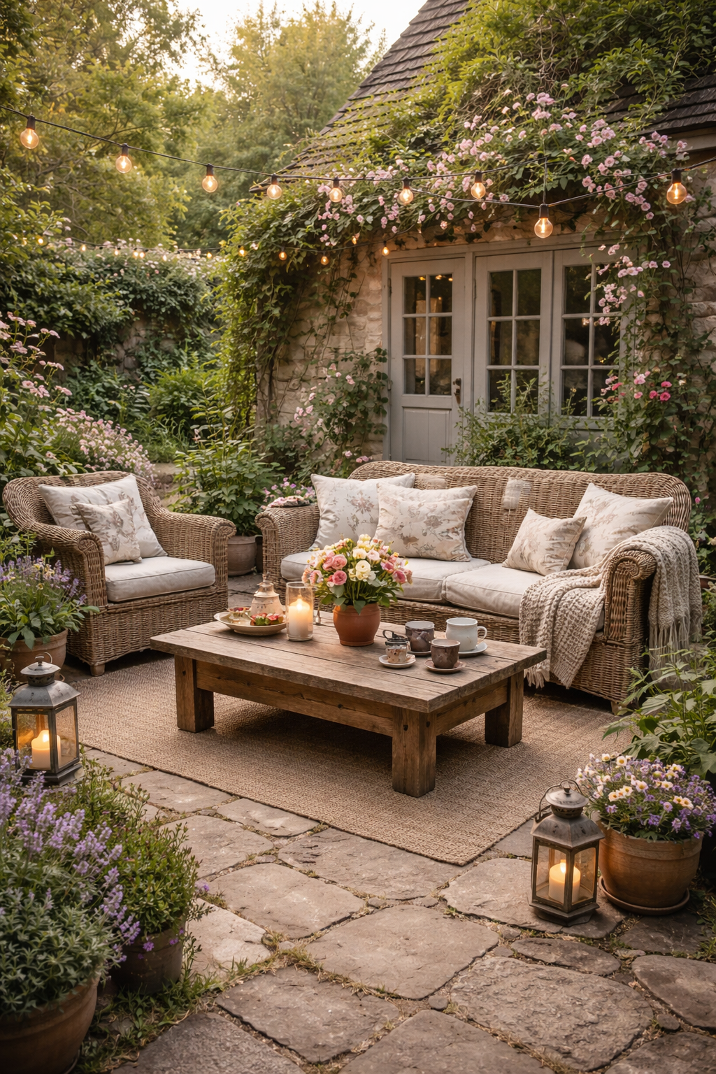 rustic cozy garden seating