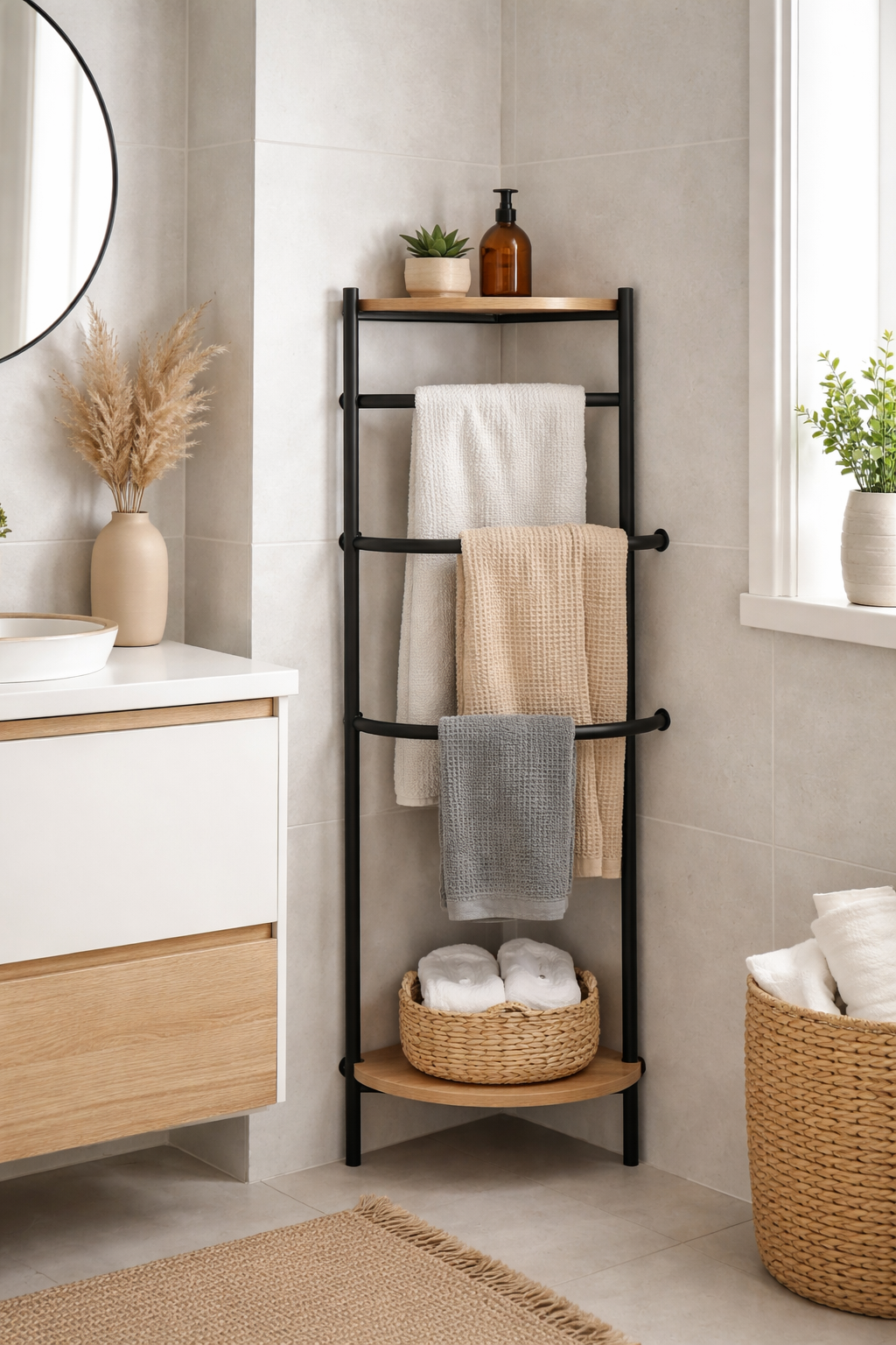 space saving corner towel racks
