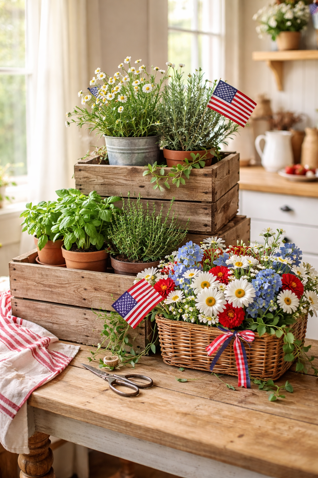 rustic herb and flower display