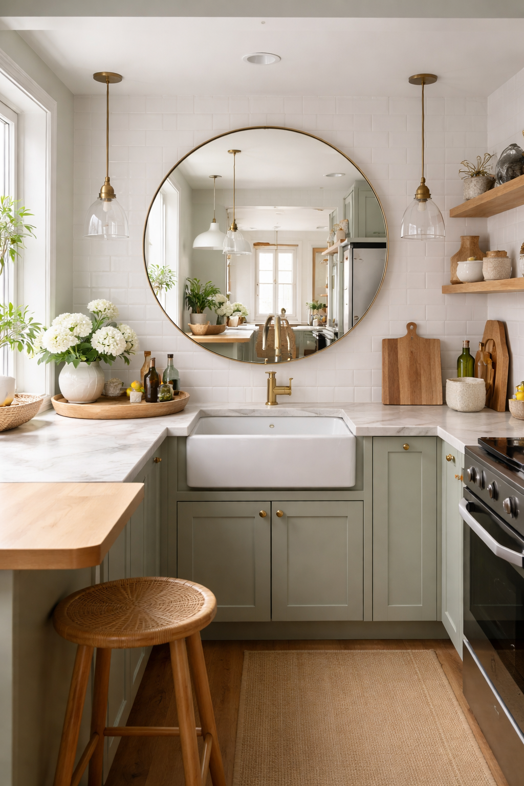 mirror enhances kitchen space