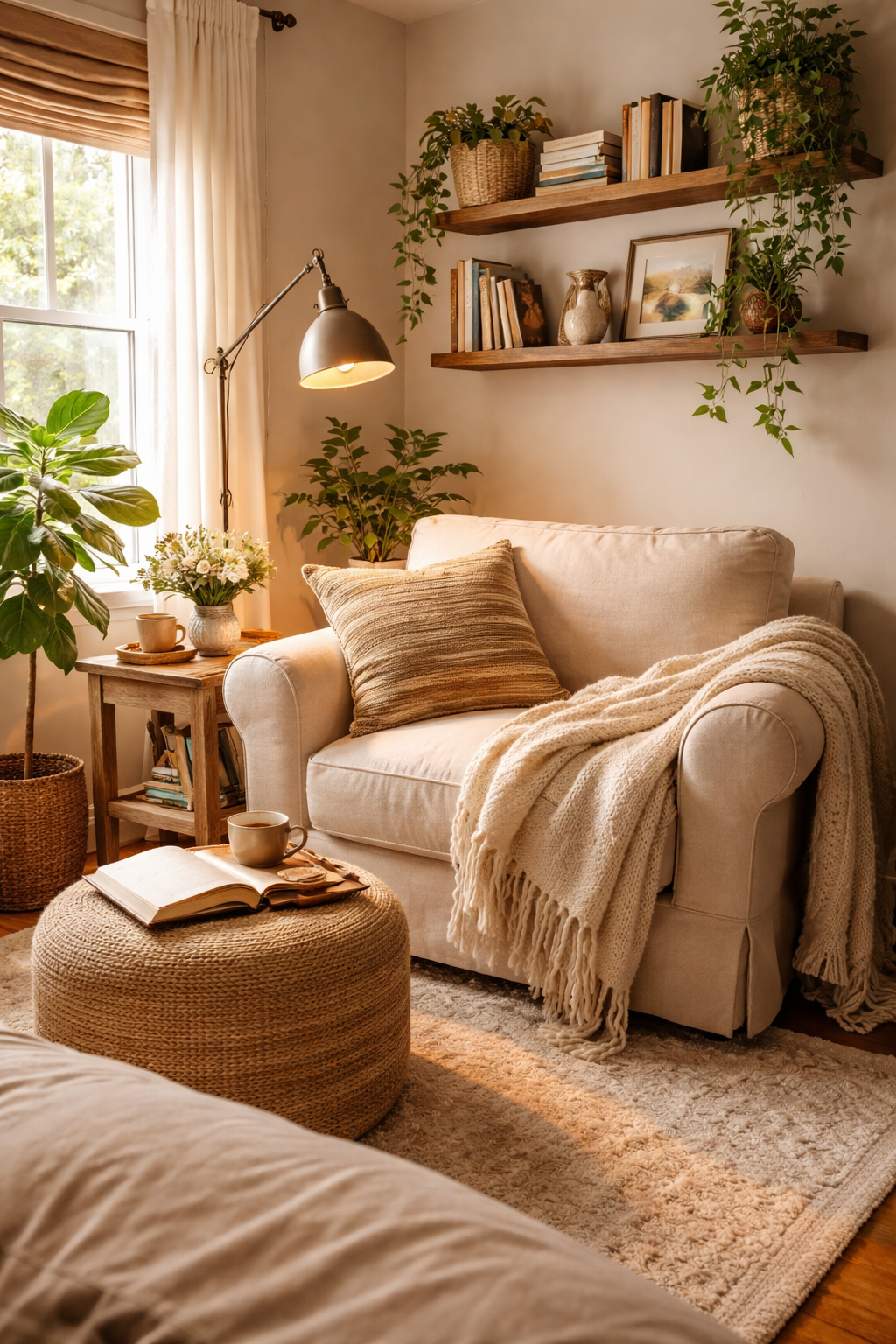 cozy plush reading corner