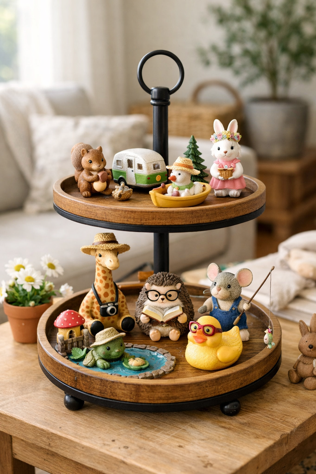 playful animal figurine arrangements