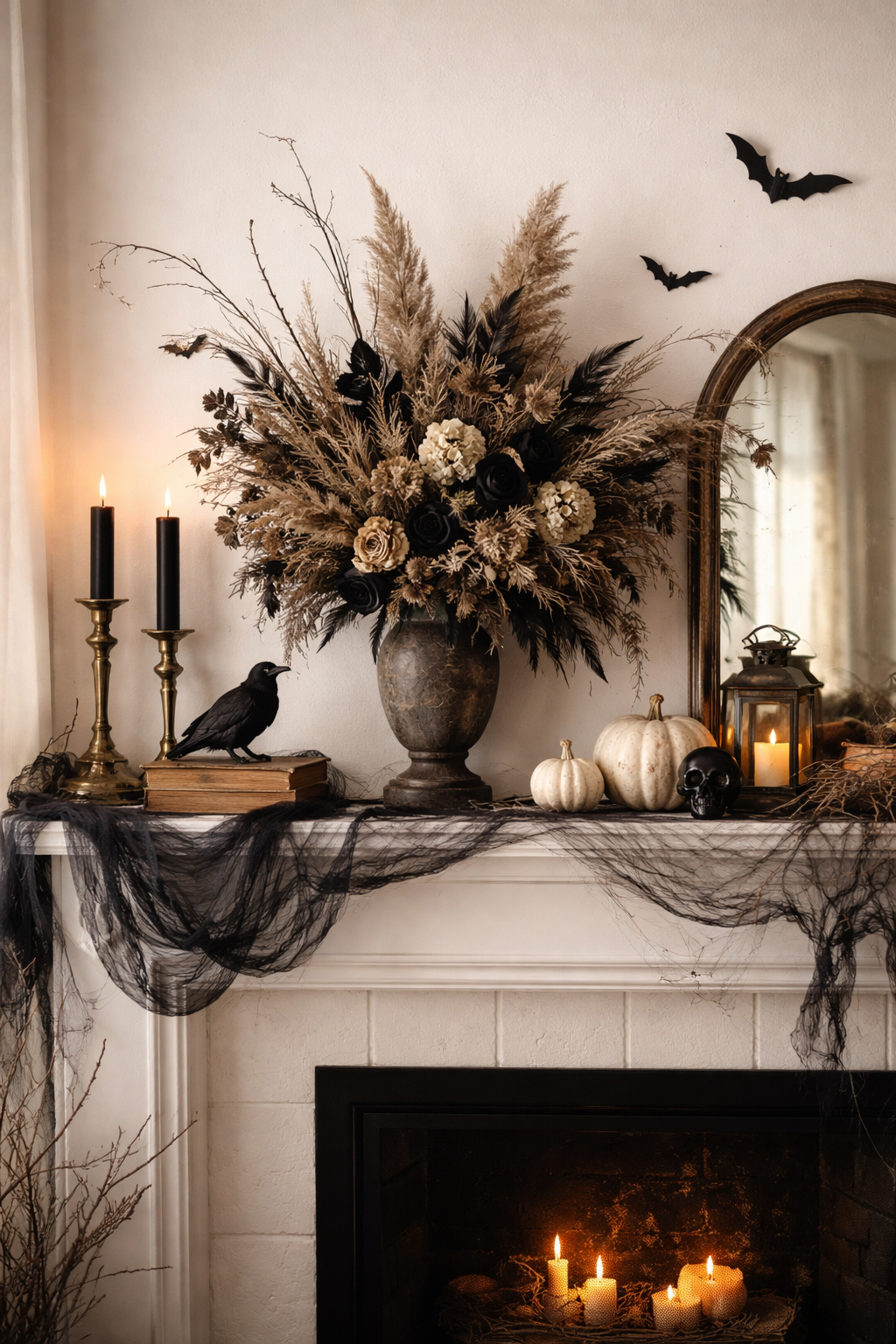 dried bouquet halloween mantel ideas