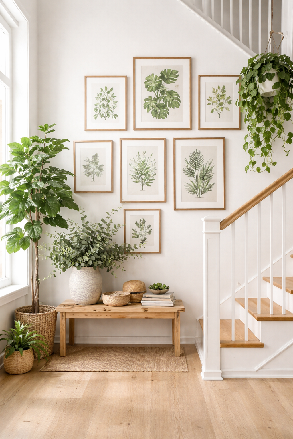 How to Style a Staircase Wall: 26 Inspiring Decor Ideas 7 botanical prints and greenery