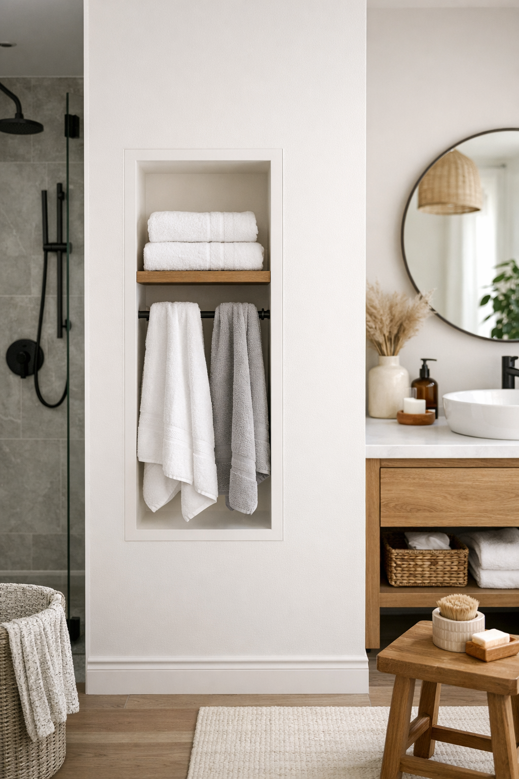integrated minimalist towel storage