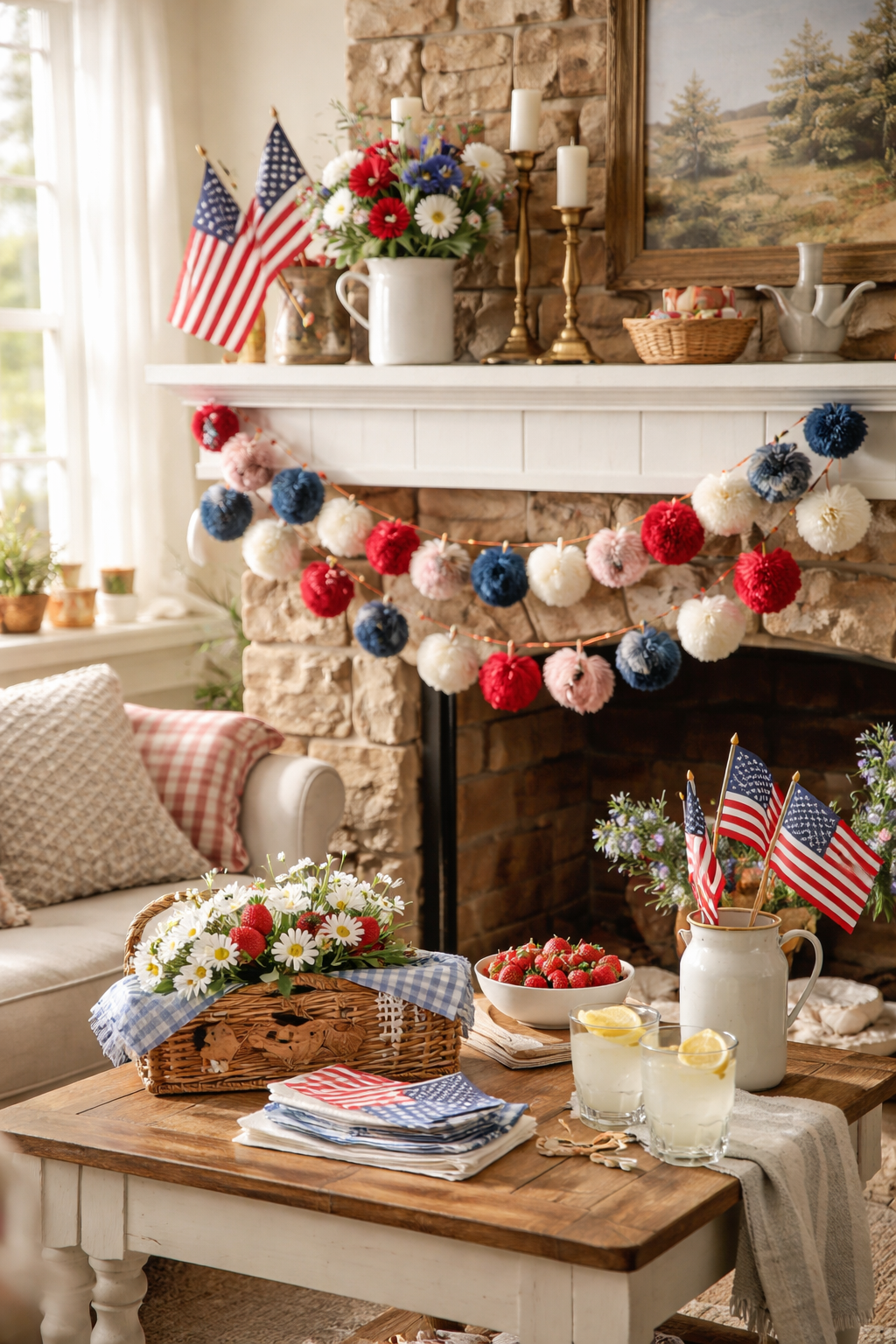 patriotic cottagecore pom poms