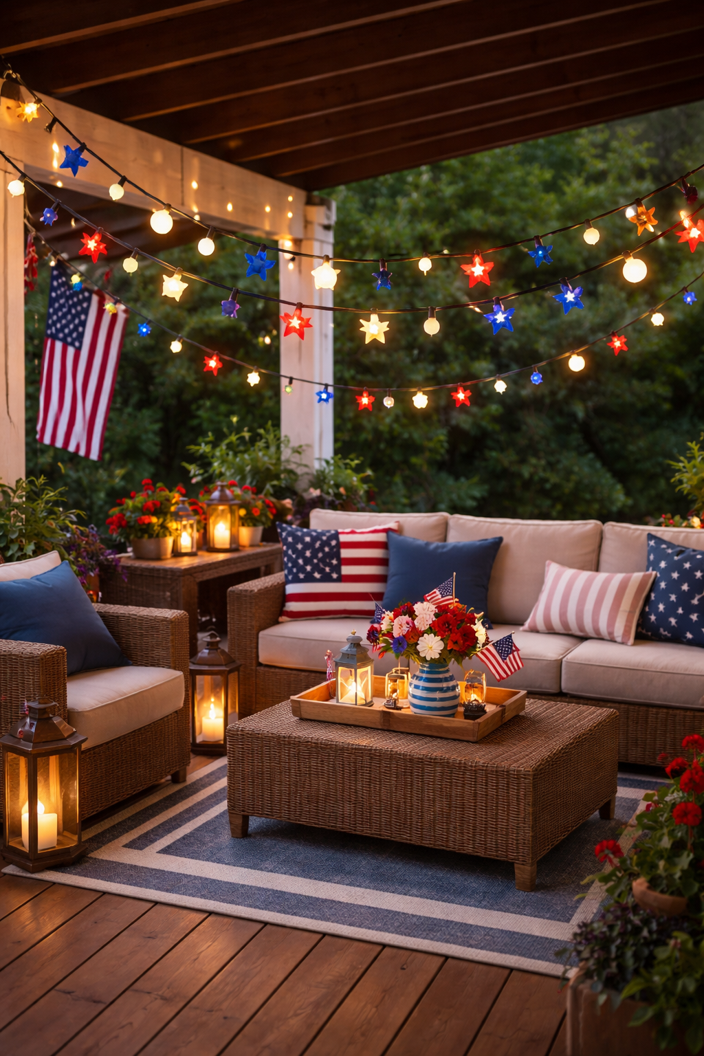 patriotic outdoor string lighting