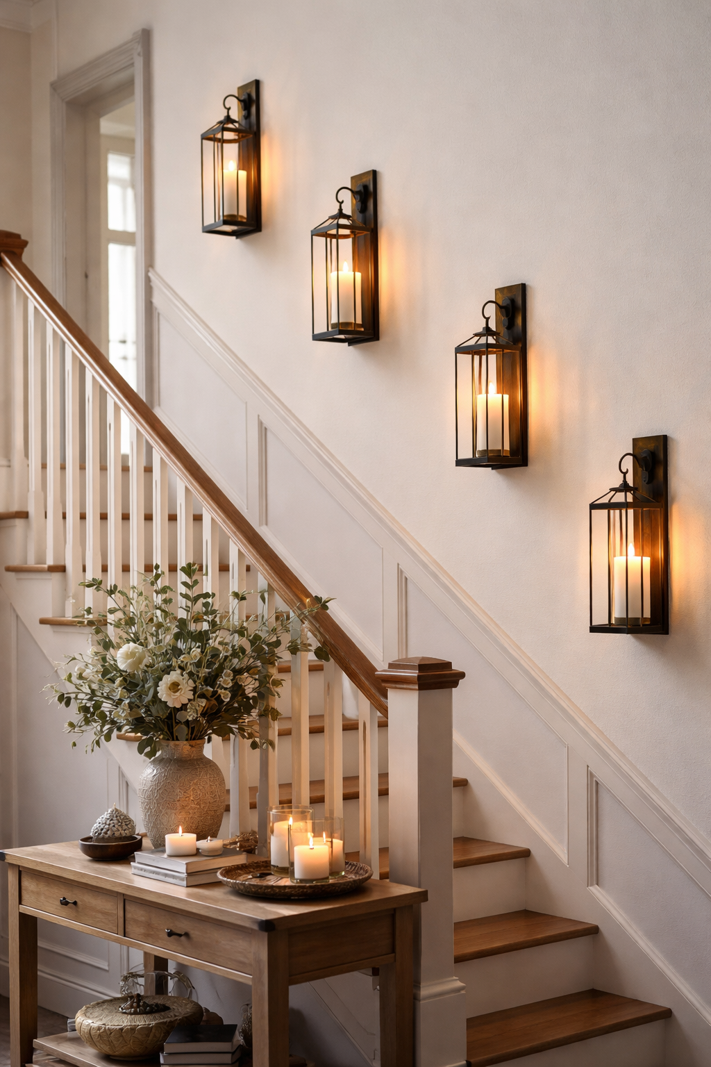 How to Style a Staircase Wall: 26 Inspiring Decor Ideas 8 elegant lighting with candles