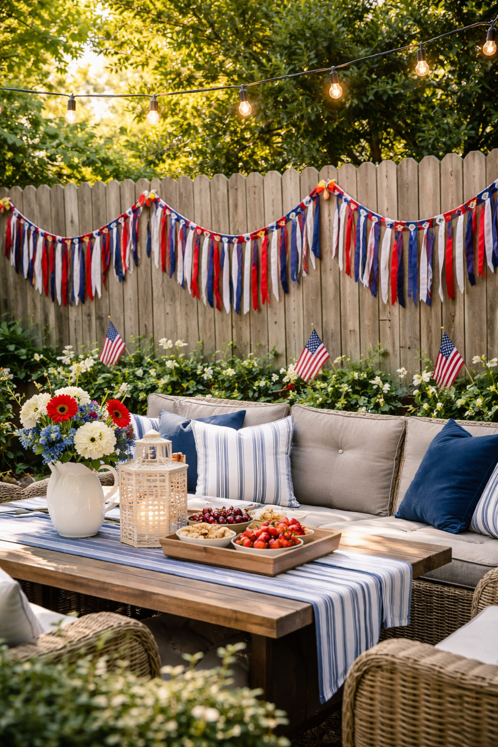 decorate fence with ribbon garlands