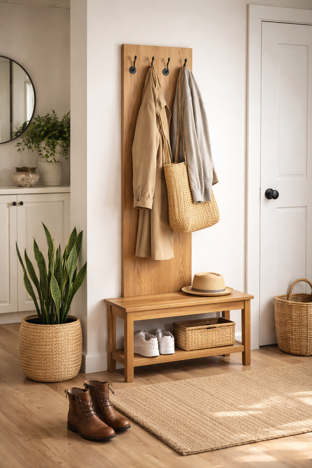 slim narrow wooden coat rack