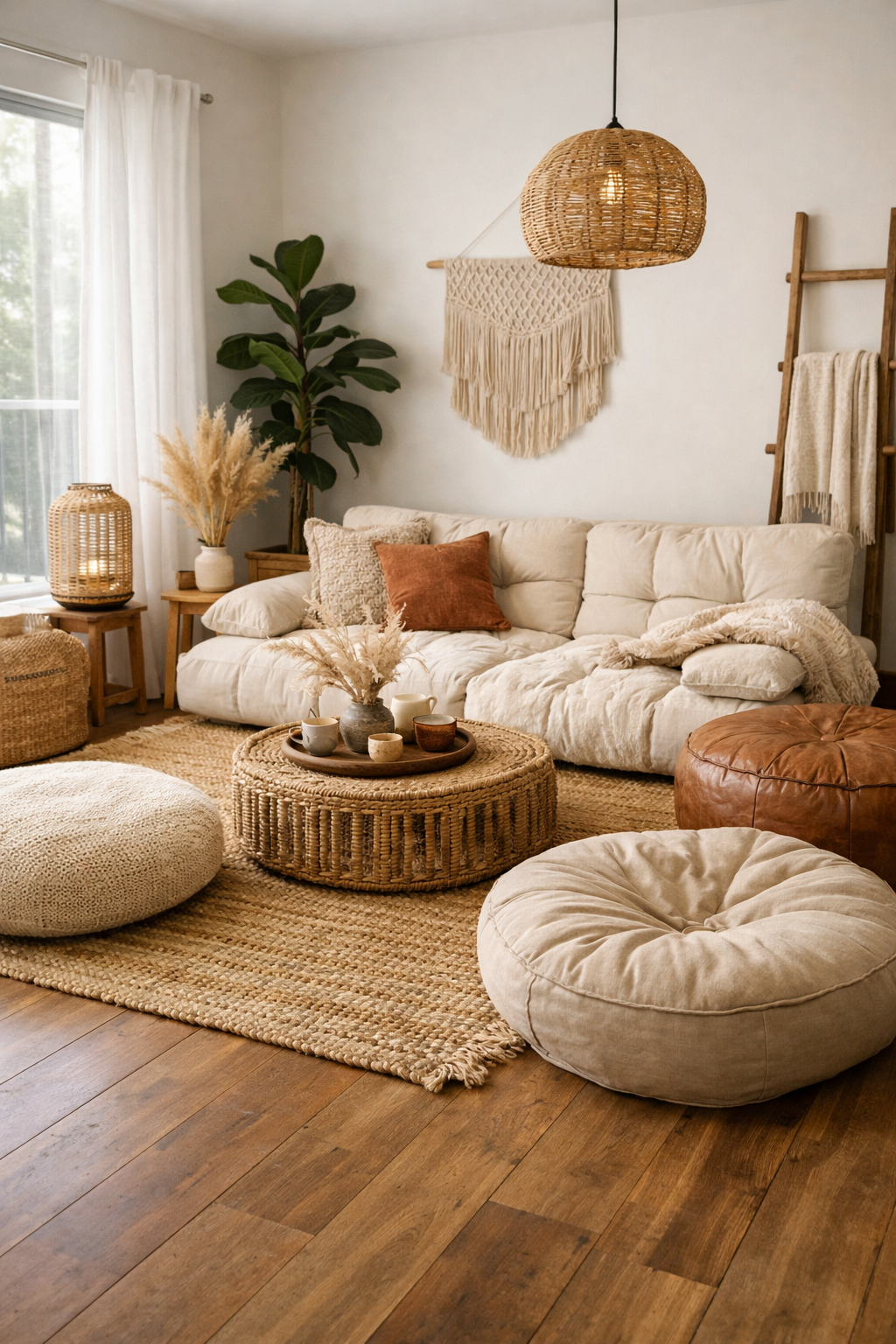 22 Modern Boho Living Room Ideas You'll Absolutely Love 8 relaxed boho lounge seating